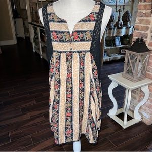 Magnolia South Floral Tunic Top Women Size Large Black Floral Dress V Neck